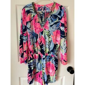 Lilly Pulitzer Ariele Romper Womens S‎ High Tide Navy Tropicolada Preppy Beach